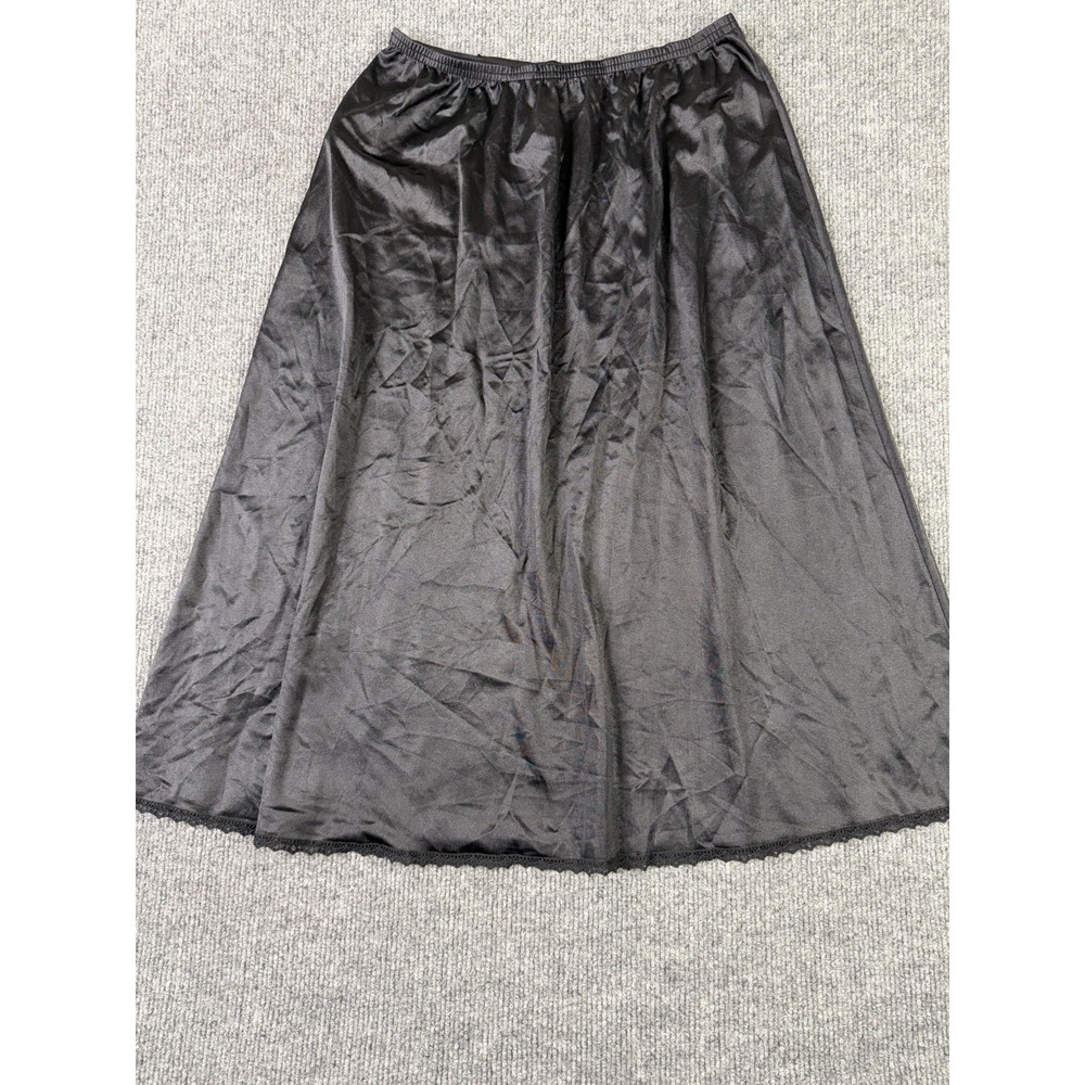 Vanity Fair Black Nylon Half Slip Skirt S/M 26" Length Lace Hem